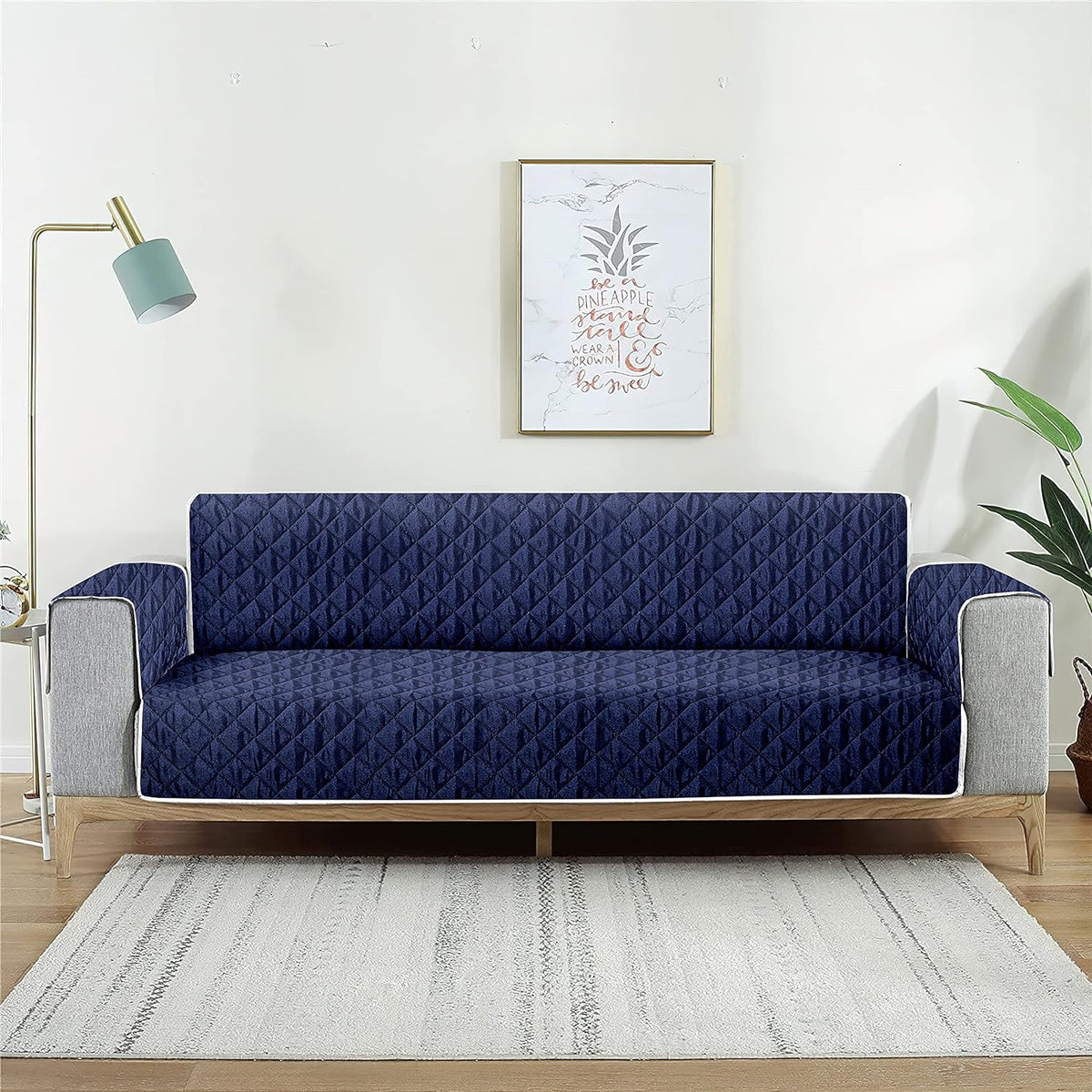 Reversible Quilted Waterproof Sofa Protector - Navy &amp; Brown