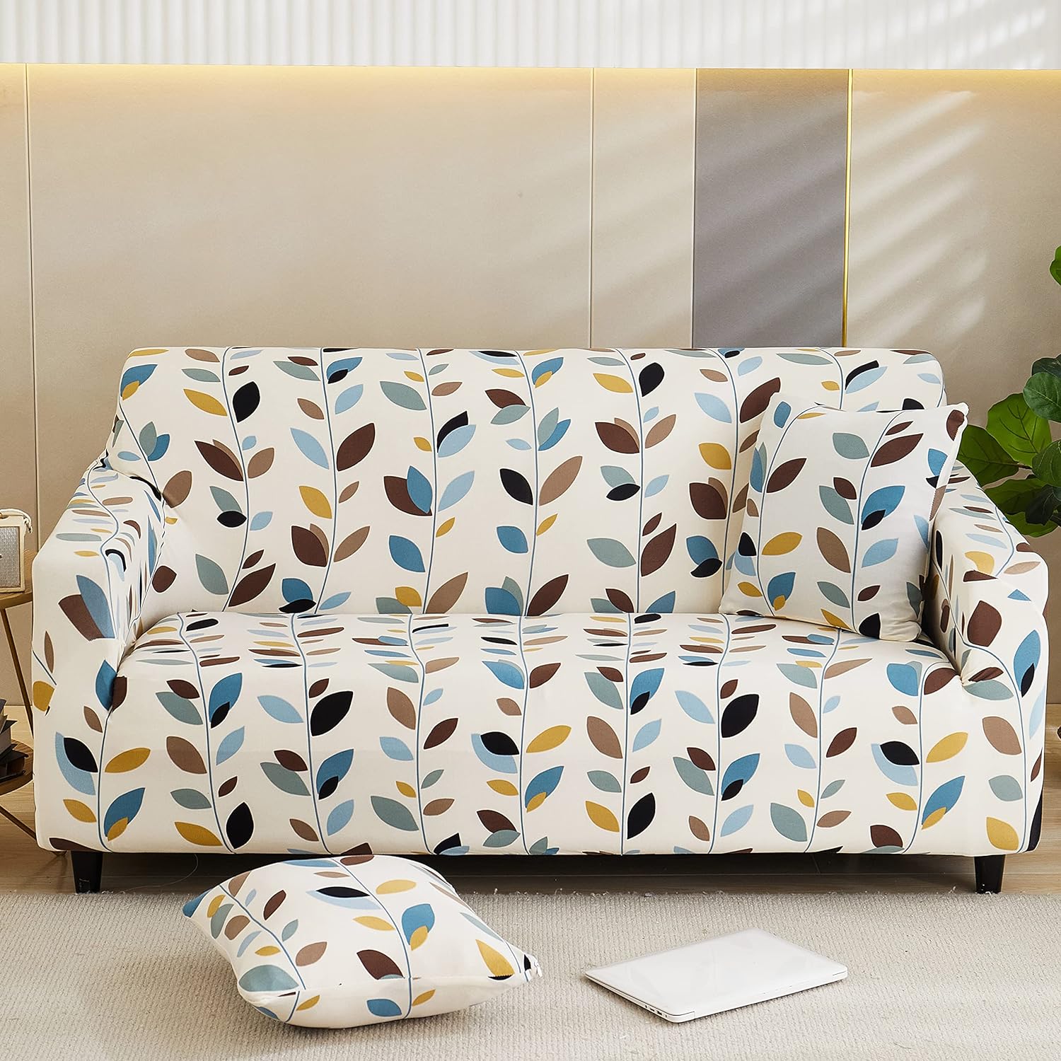 Trendize Exclusive Stretchable Sofa Cover - White Leaf