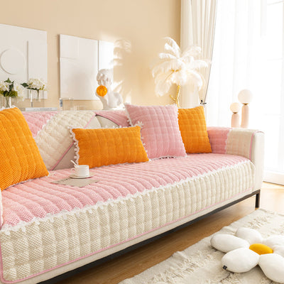French Corduroy Lace Sofa Mat - Sweet Pink
