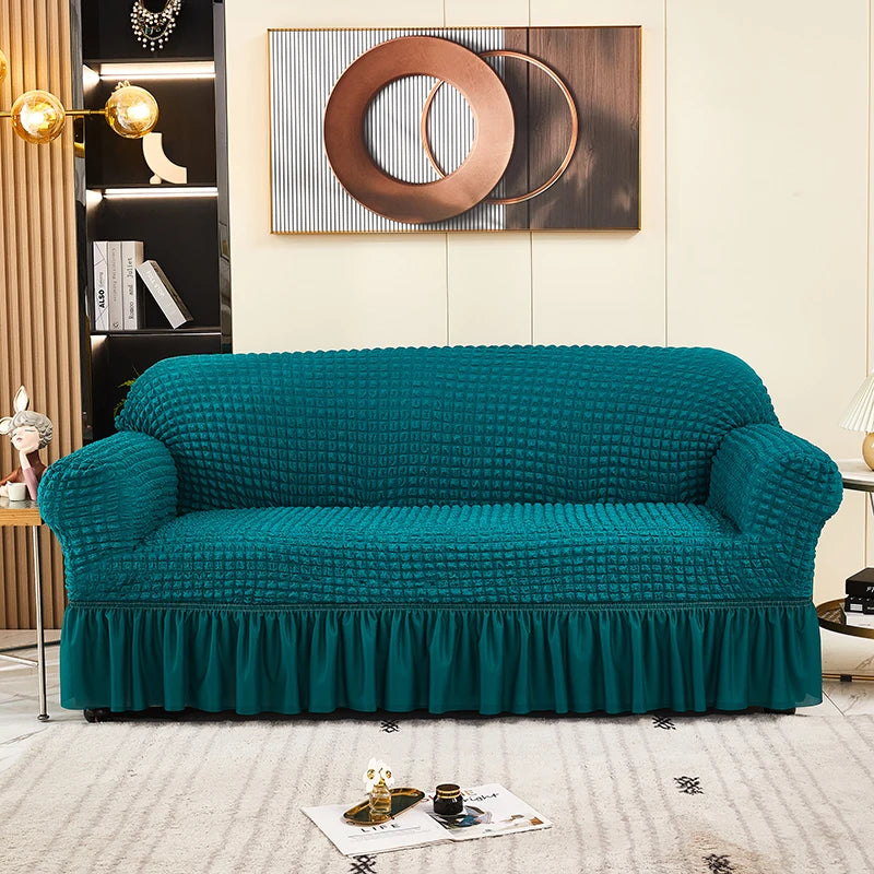2026 Turkish Bubble Frill Sofa Covers : Teal