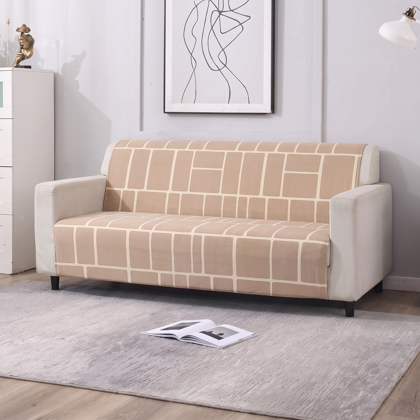 Luxury Anti-Skid Armless Sofa Mats - Champagne Grid