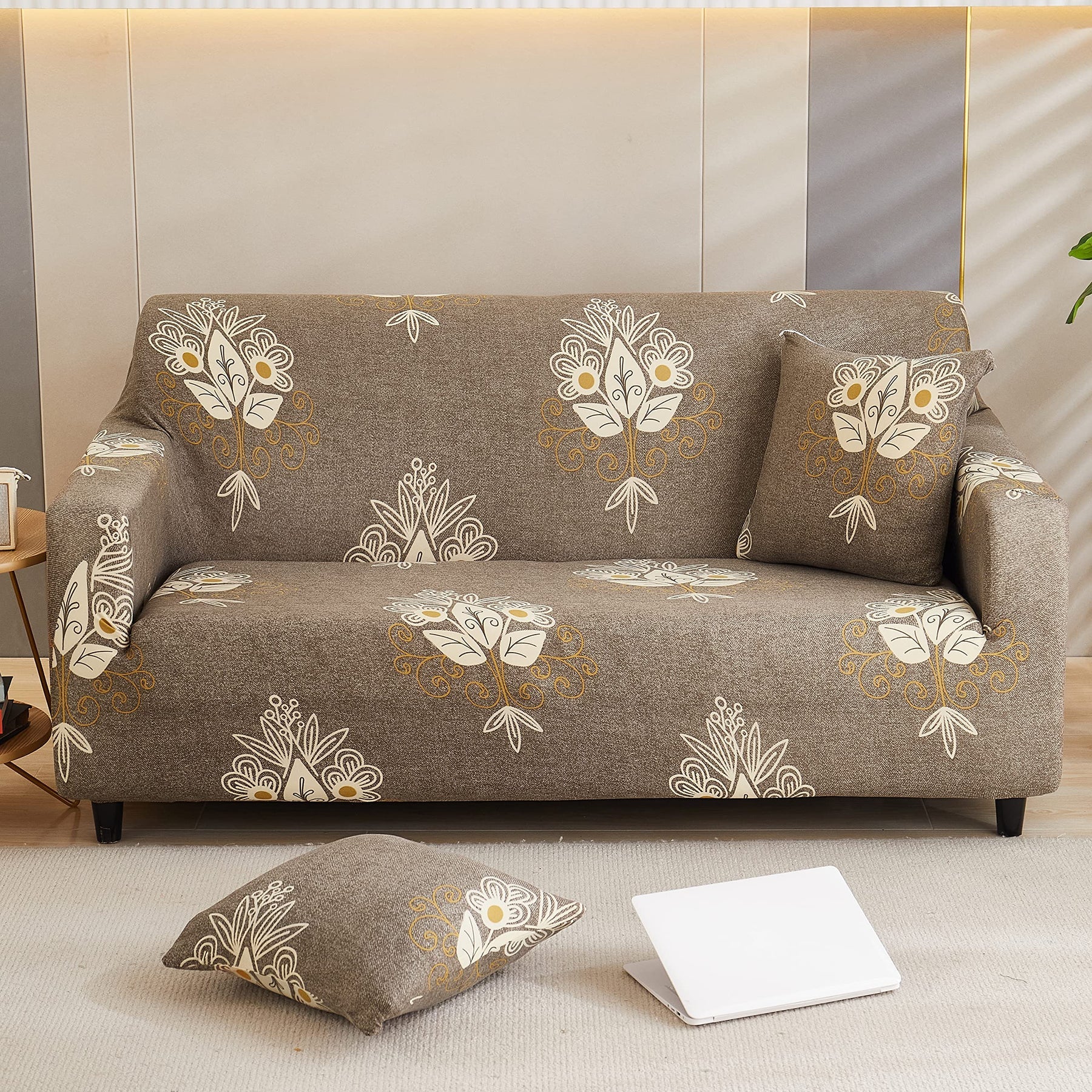 Trendize Exclusive Stretchable Sofa Cover - Beige Brocade