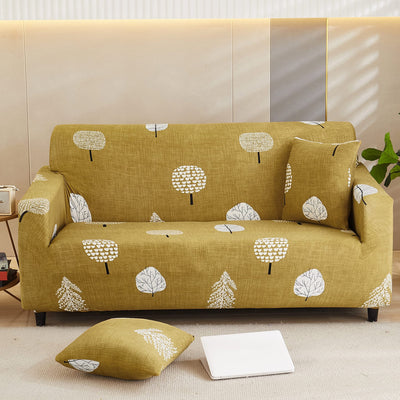Trendize Exclusive Stretchable Sofa Cover - Mustard Leaf