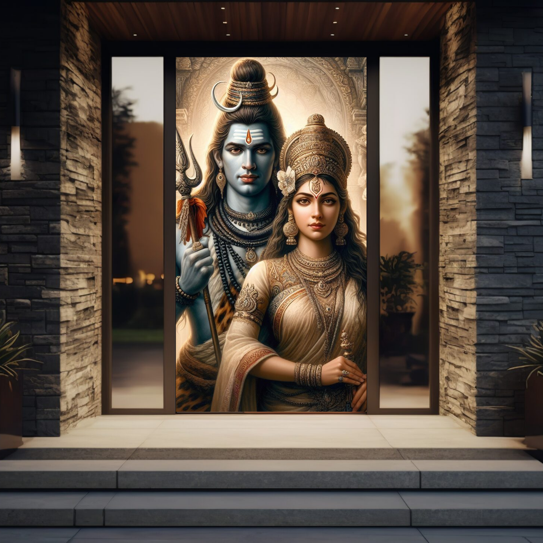 God Shiv Parvati Door Cover