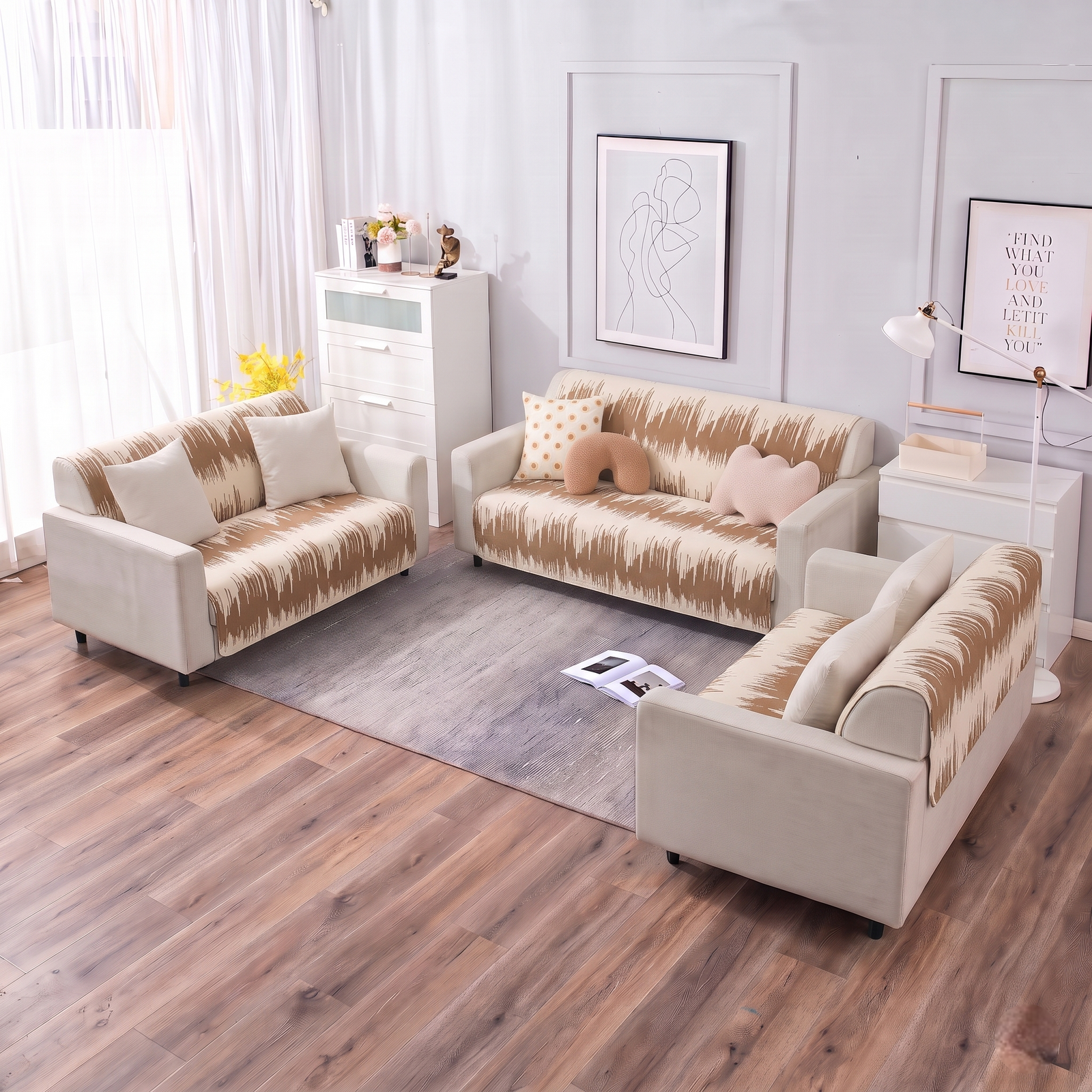 Luxury Anti-Skid Armless Sofa Mats - Caramel Strokes