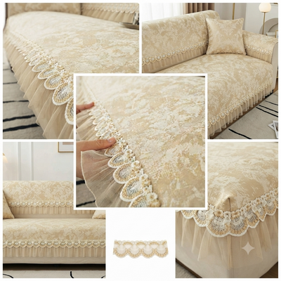 FLORAL ANTI SKID LACE SOFA MAT - ROYAL CREAM