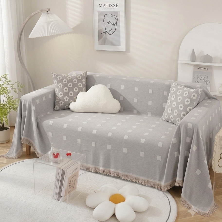 Premium Double Sided Chenille Sofa Covers - Grey Mosaic