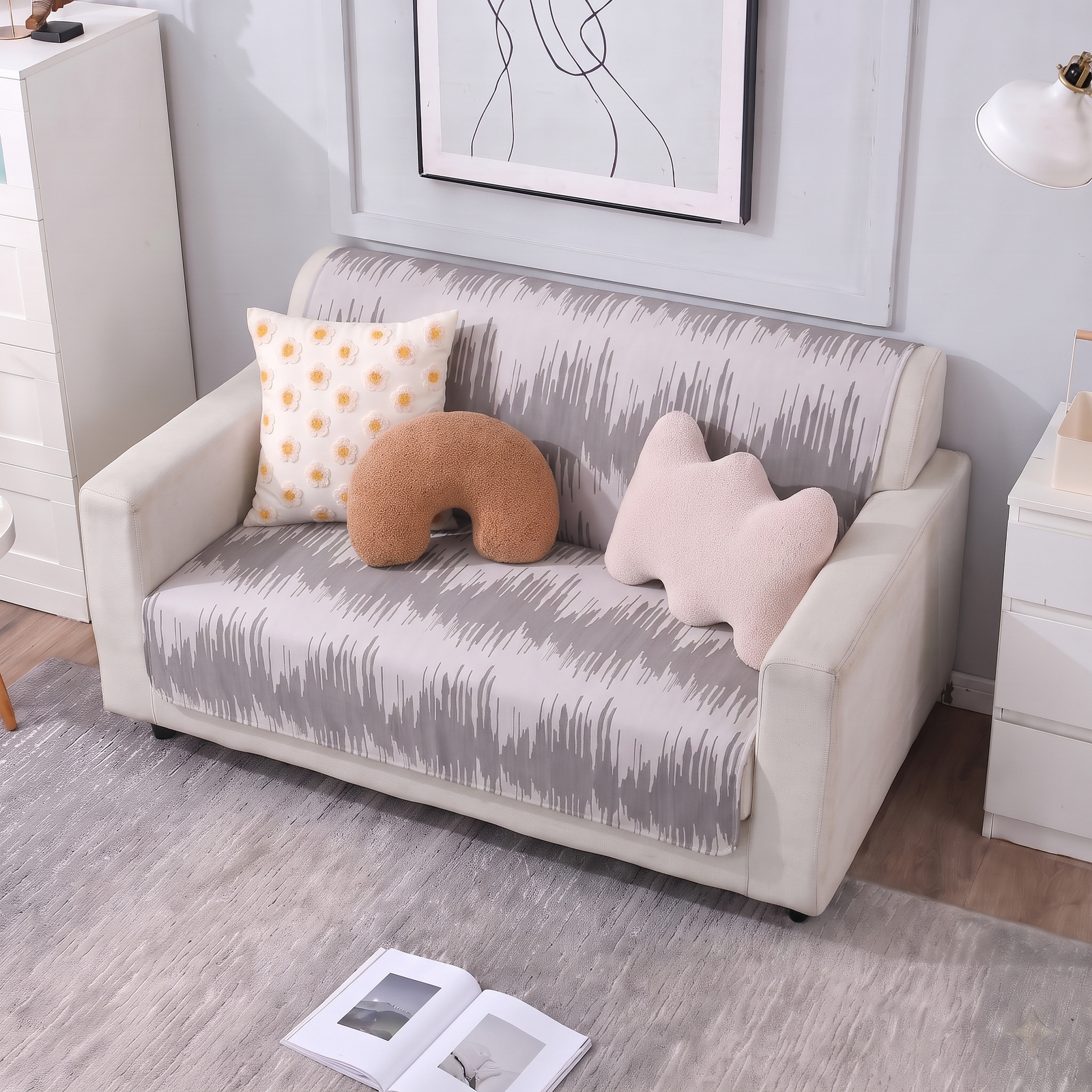 Luxury Anti-Skid Armless Sofa Mats - Silver Strokes