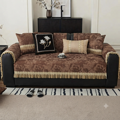 FLORAL ANTI SKID LACE SOFA MAT - CLASSIC COFFEE