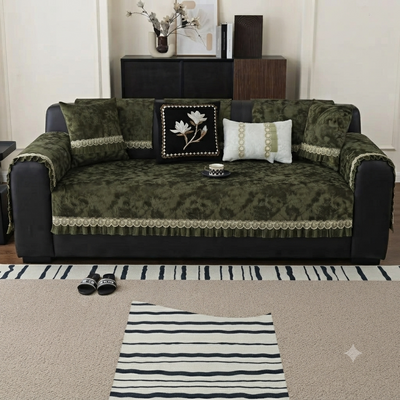 FLORAL ANTI SKID LACE SOFA MAT - CLASSY GREEN