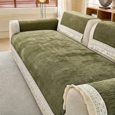 RUFFLE LACE ANTI SKID SOFA MAT - OLIVE