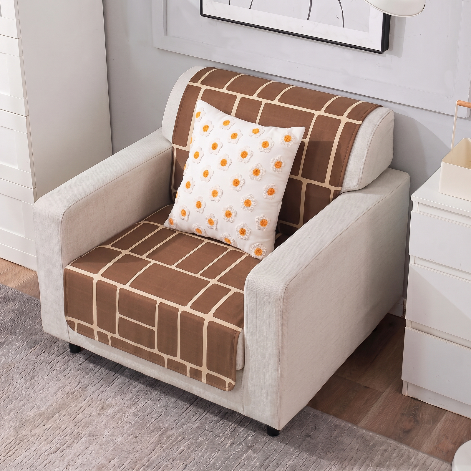 Luxury Anti-Skid Armless Sofa Mats - Mocha Grid