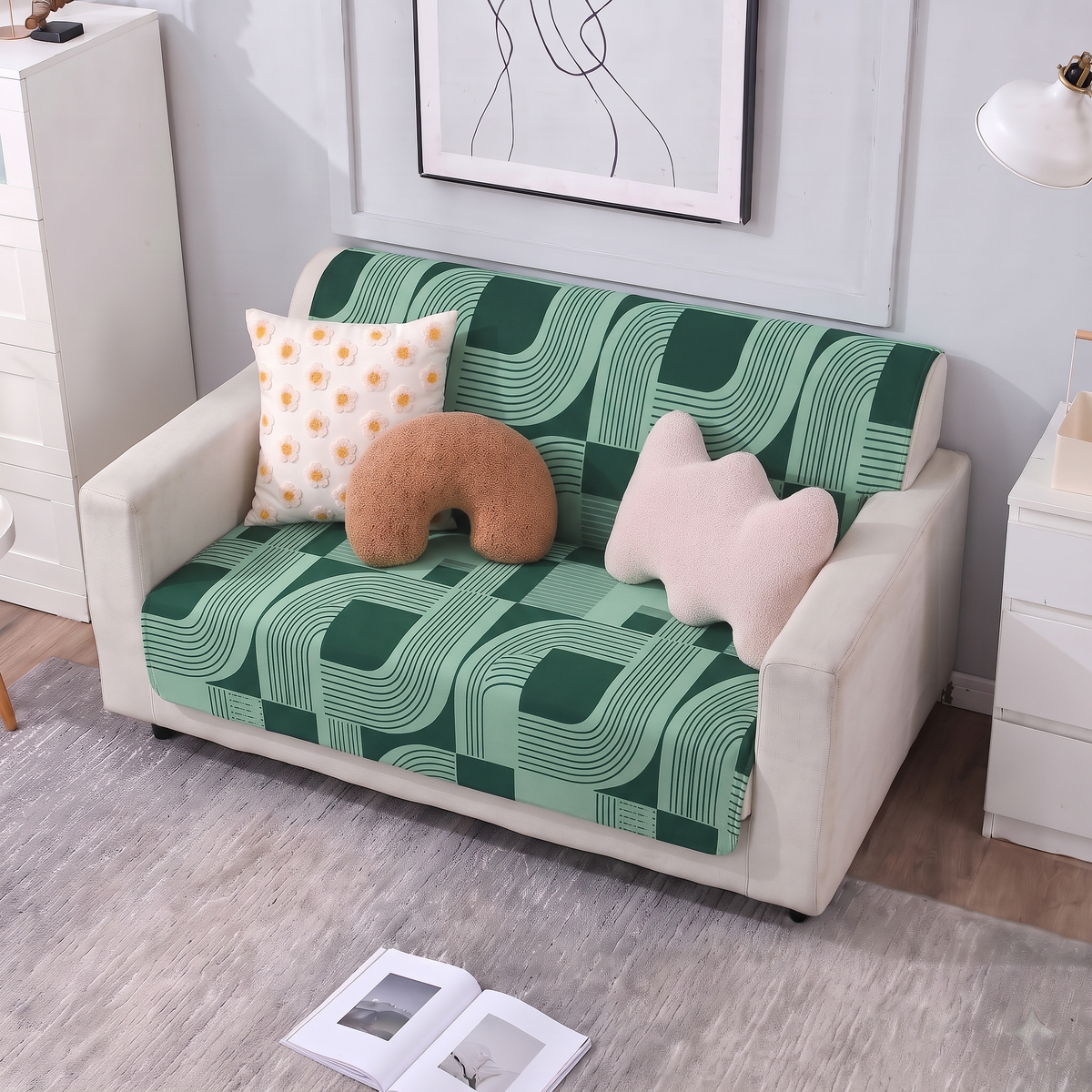 Luxury Anti-Skid Armless Sofa Mats - Emerald Waves