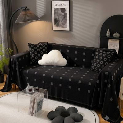Premium Double Sided Chenille Sofa Covers - Black Mosaic