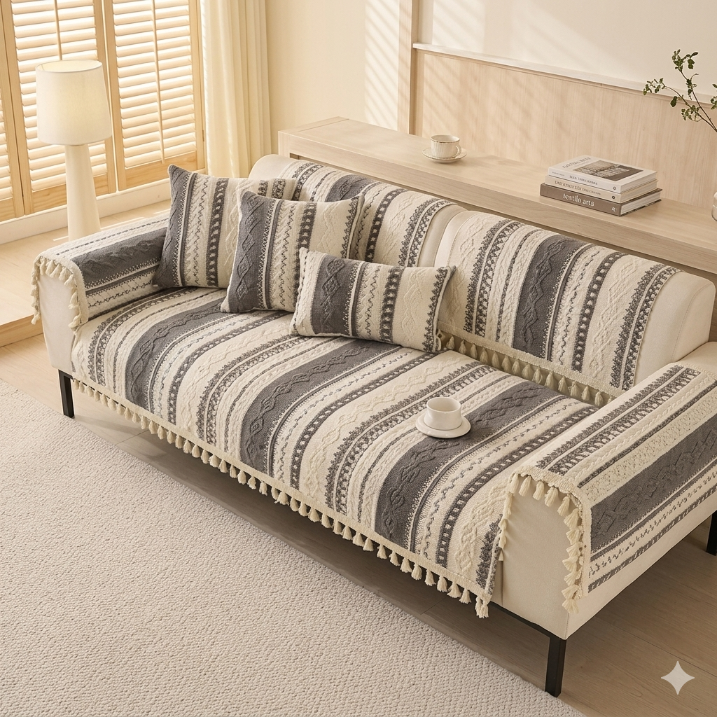 Aesthetic Chenille Sofa Mat - Grey