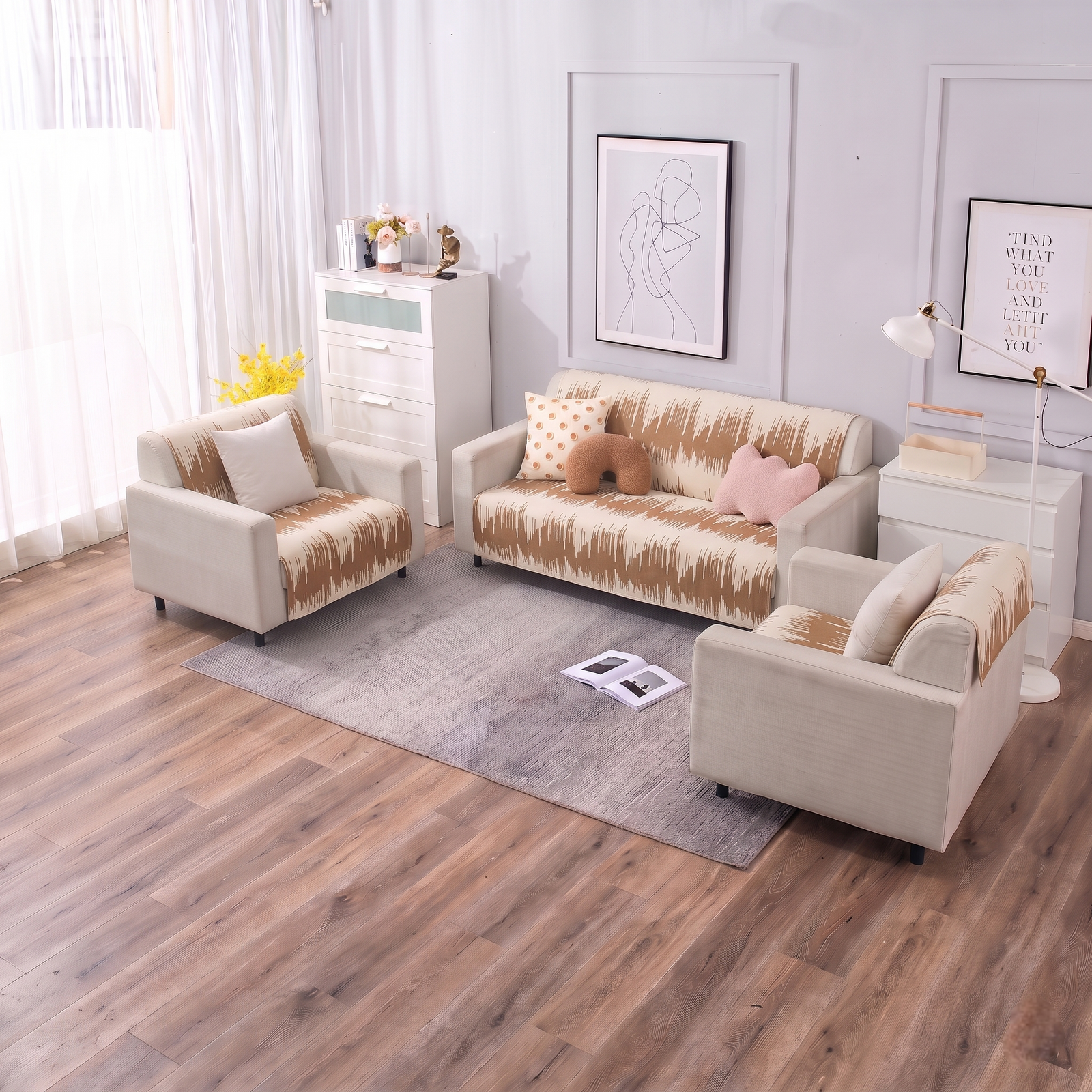 Luxury Anti-Skid Armless Sofa Mats - Caramel Strokes