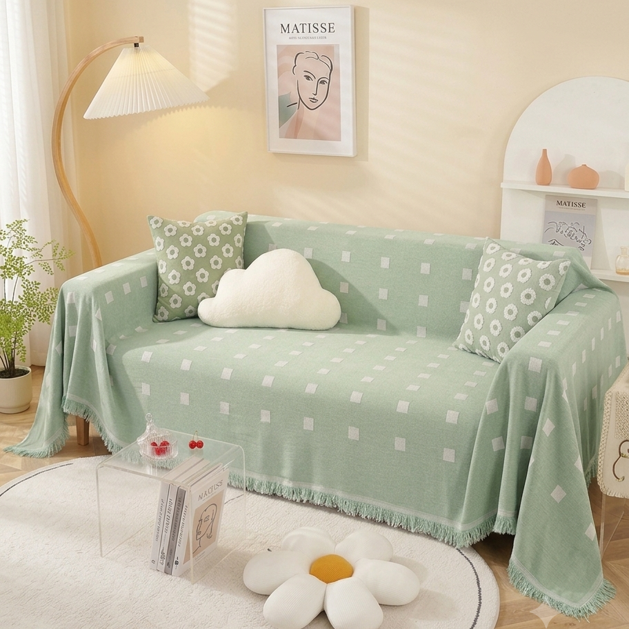 Premium Double Sided Chenille Sofa Covers - Green Mosaic