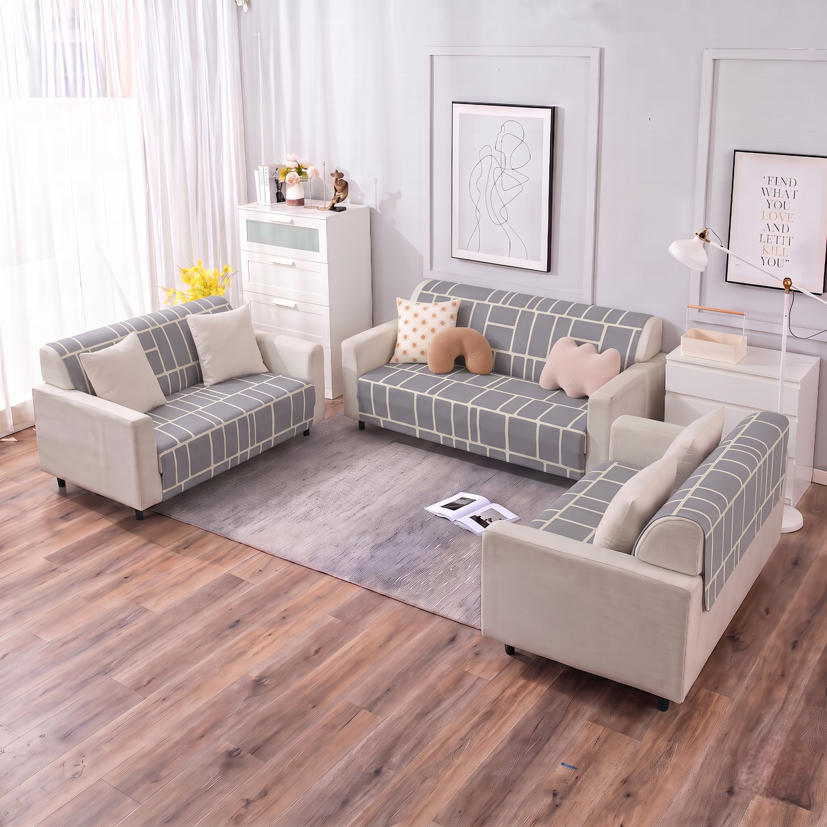 Luxury Anti-Skid Armless Sofa Mats - Silver Grid