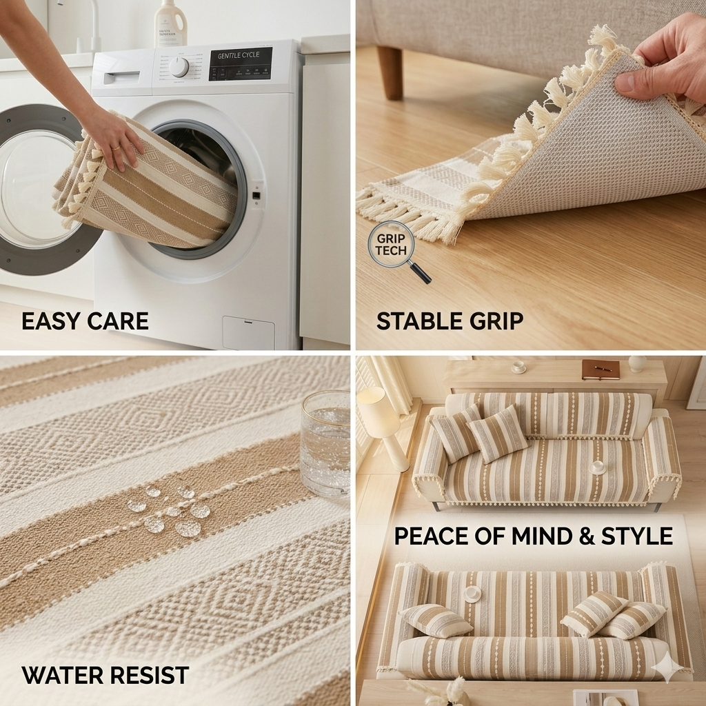 Aesthetic Chenille Sofa Mat - Beige