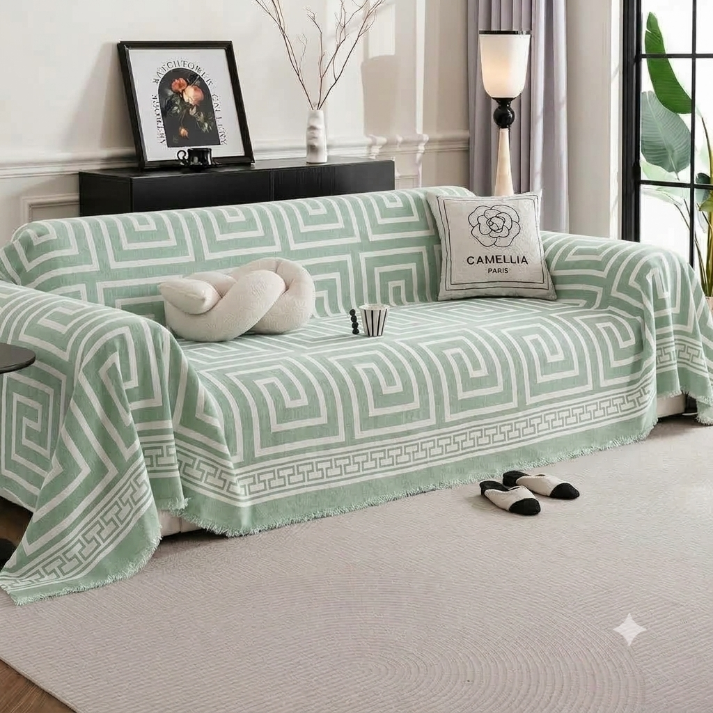 Premium Double Sided Chenille Sofa Covers - Greek Green