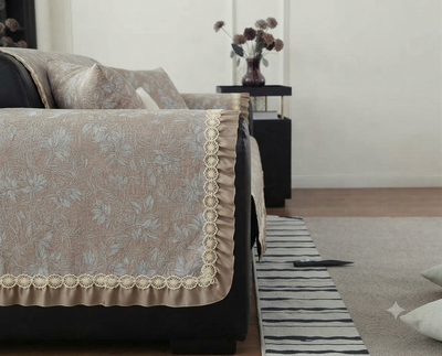 FLORAL ANTI SKID LACE SOFA MAT - ROASTED KHAKI