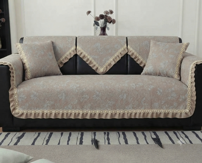 FLORAL ANTI SKID LACE SOFA MAT - ROASTED KHAKI
