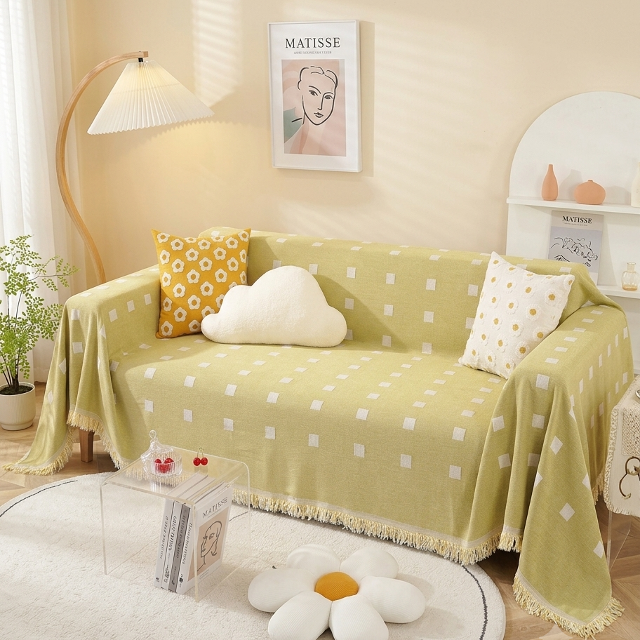 Premium Double Sided Chenille Sofa Covers - Mustard Mosaic