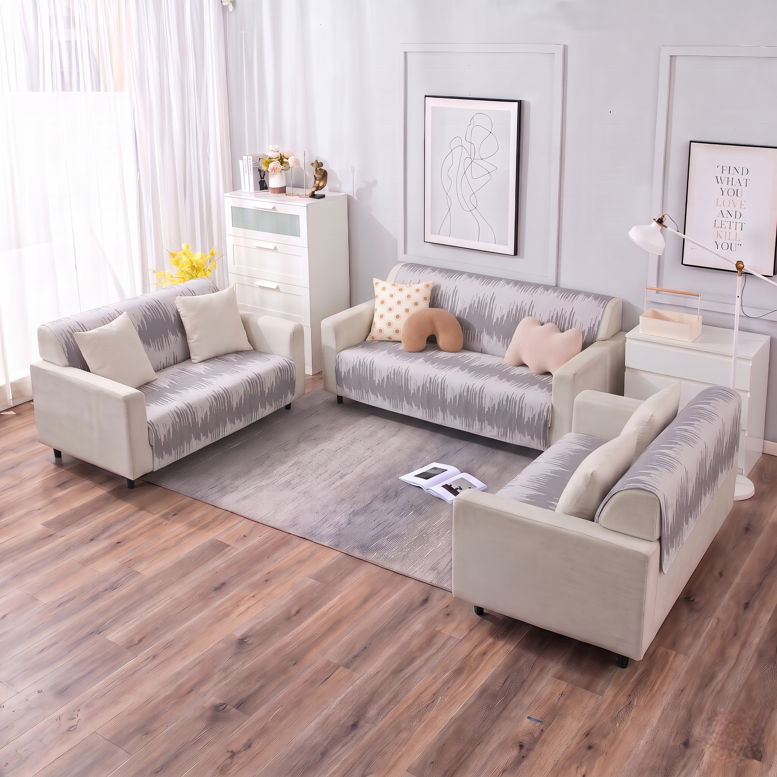 Luxury Anti-Skid Armless Sofa Mats - Silver Strokes