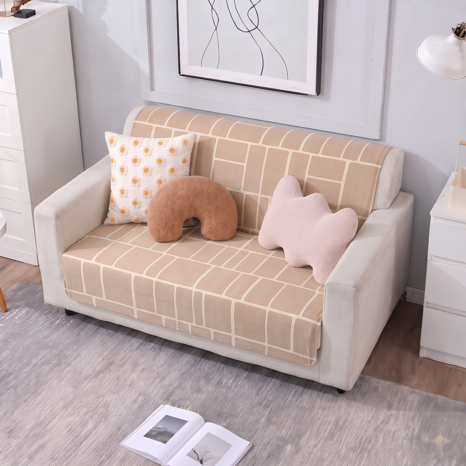 Luxury Anti-Skid Armless Sofa Mats - Champagne Grid