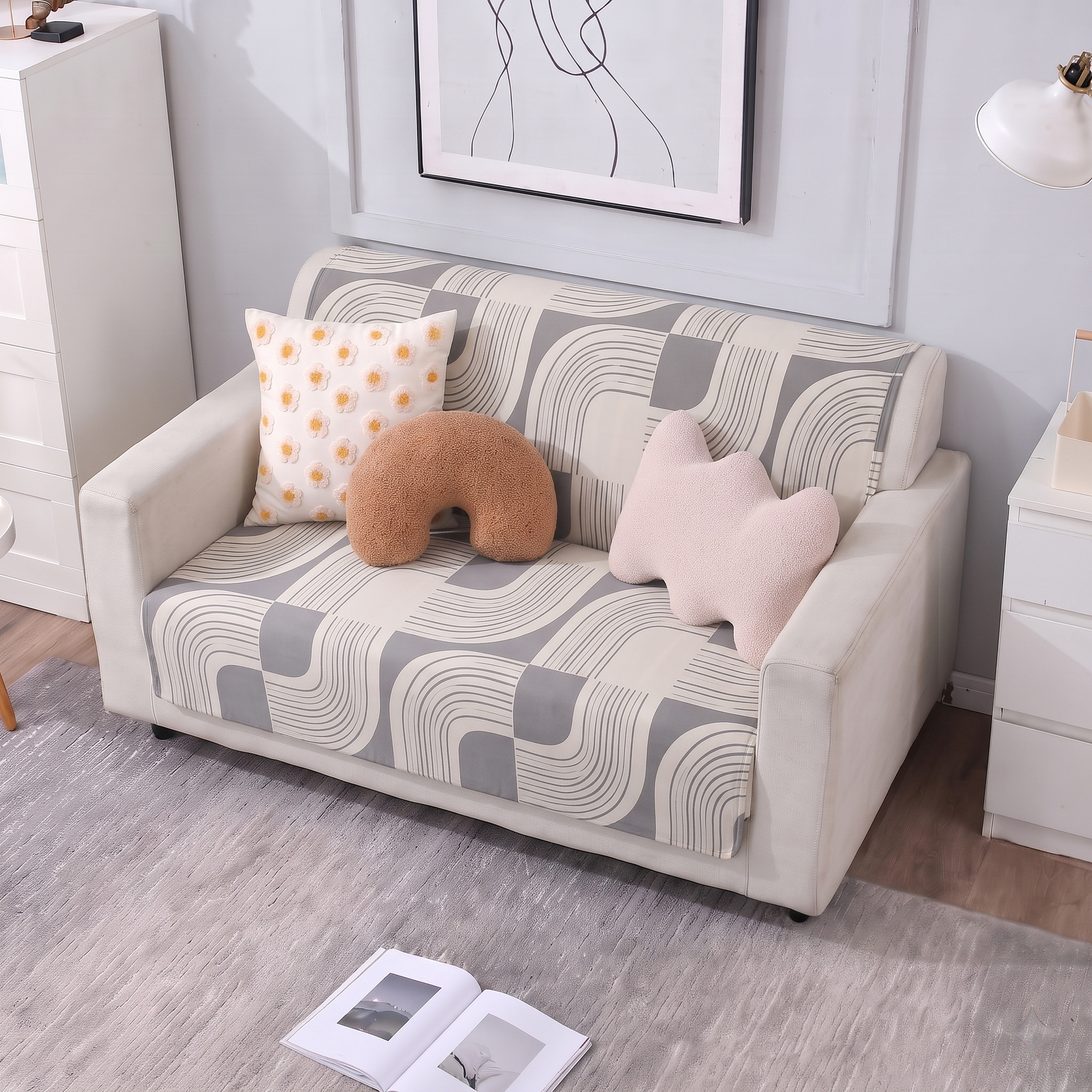 Luxury Anti-Skid Armless Sofa Mats - Silver Waves
