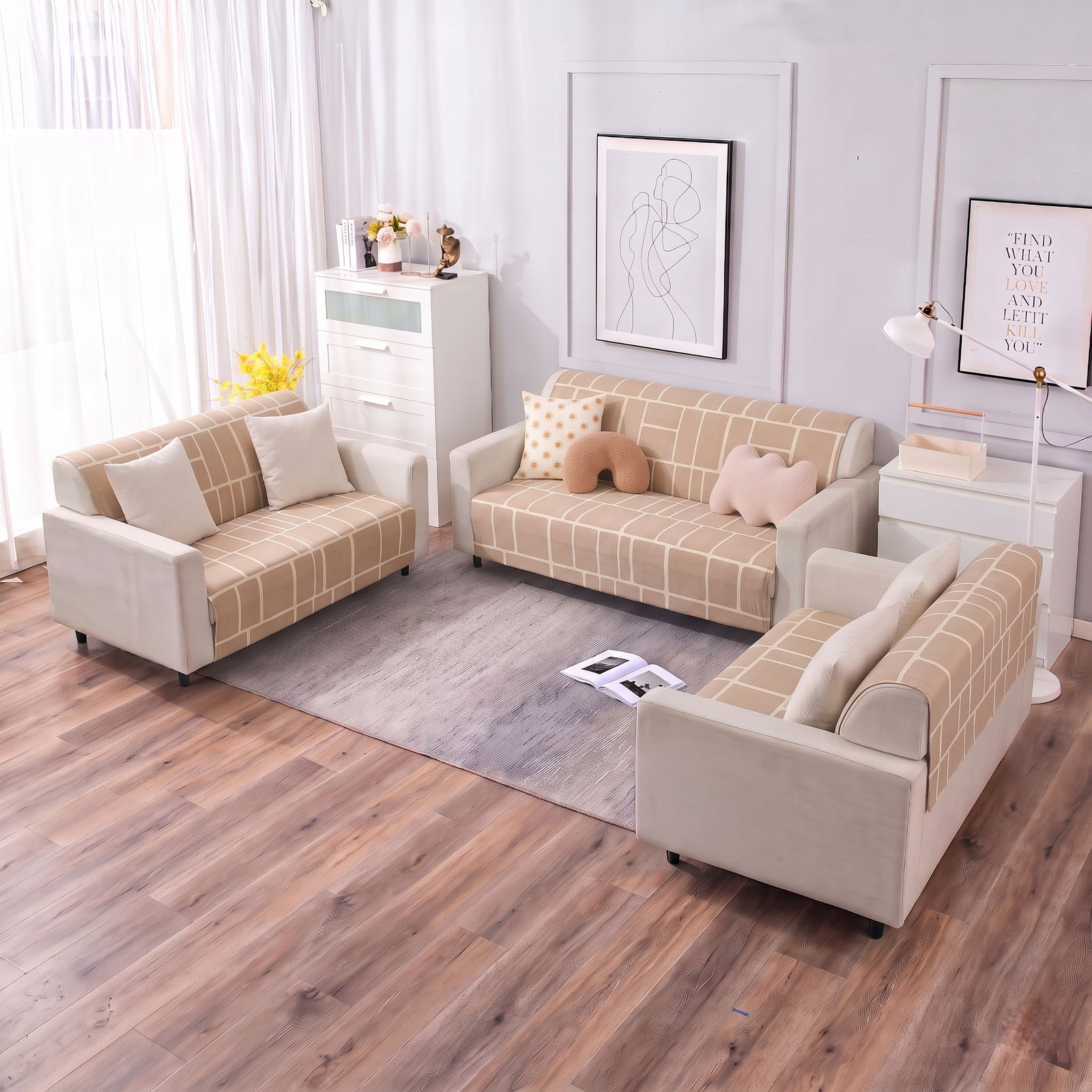 Luxury Anti-Skid Armless Sofa Mats - Champagne Grid