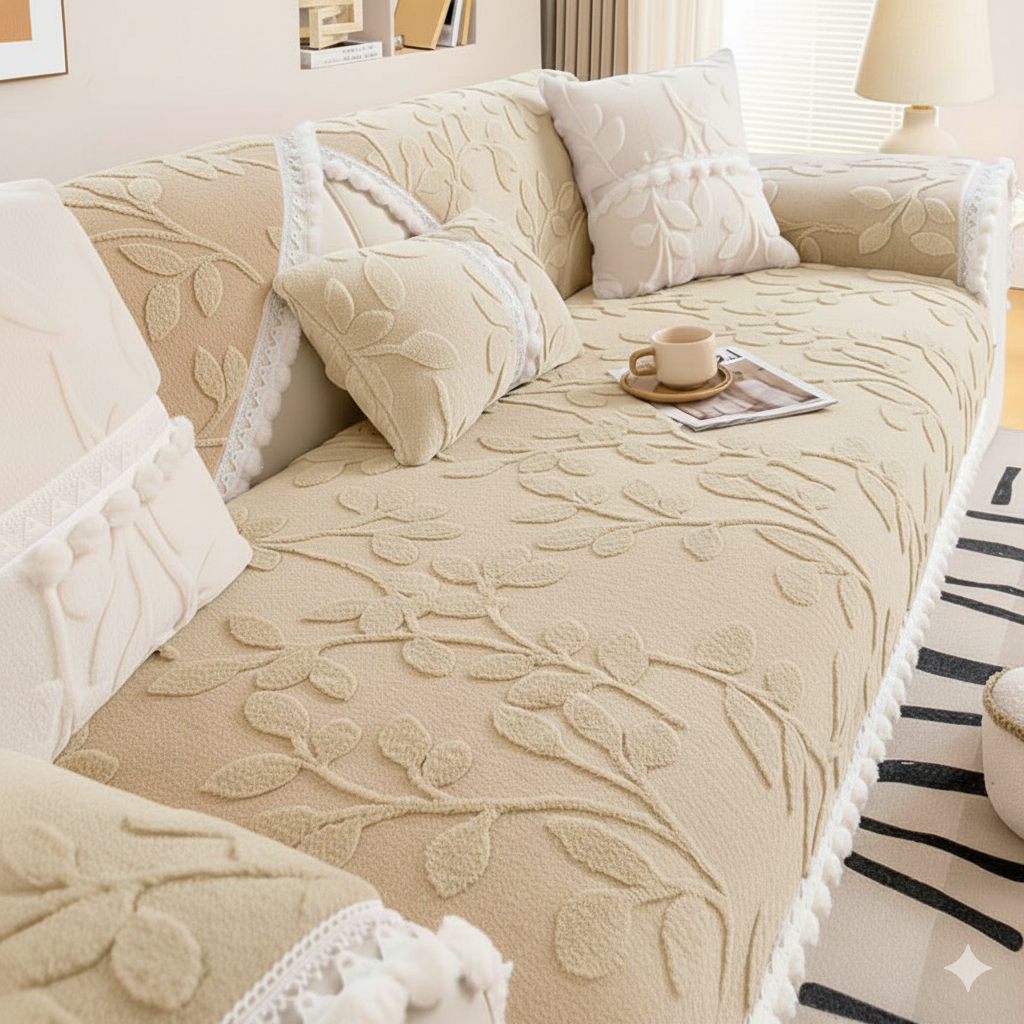 TASSEL NON SLIP LEAF SOFA MAT - BEIGE