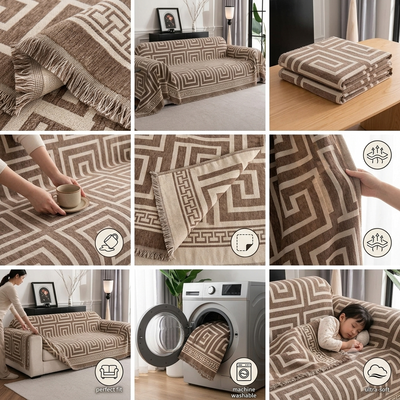 Premium Double Sided Chenille Sofa Covers - Greek Beige
