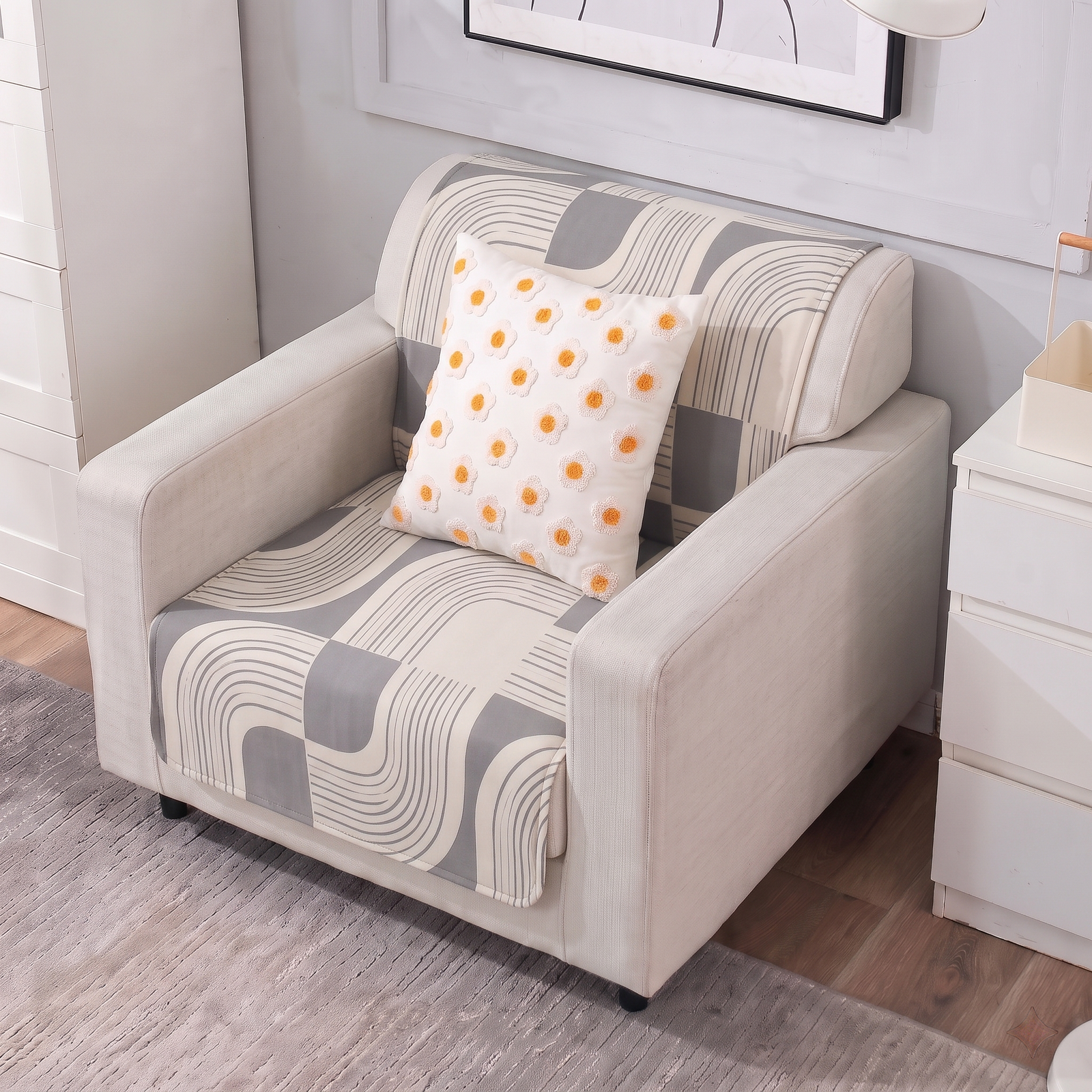 Luxury Anti-Skid Armless Sofa Mats - Silver Waves