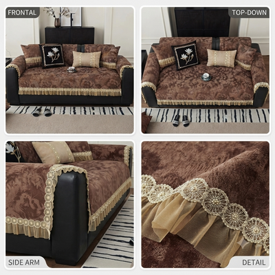 FLORAL ANTI SKID LACE SOFA MAT - CLASSIC COFFEE
