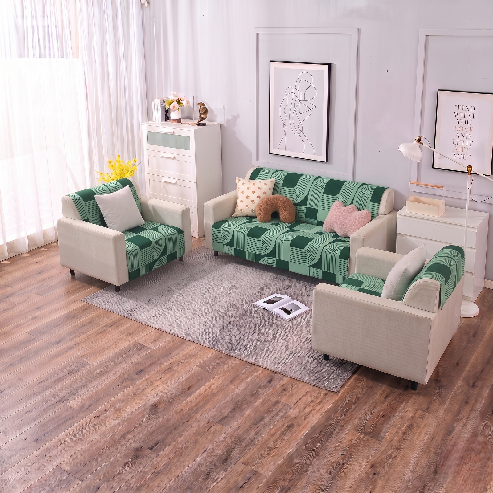 Luxury Anti-Skid Armless Sofa Mats - Emerald Waves