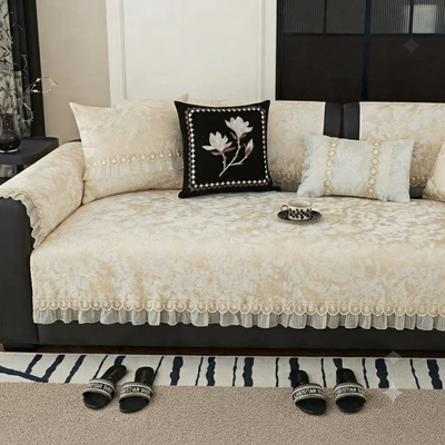 FLORAL ANTI SKID LACE SOFA MAT - ROYAL CREAM