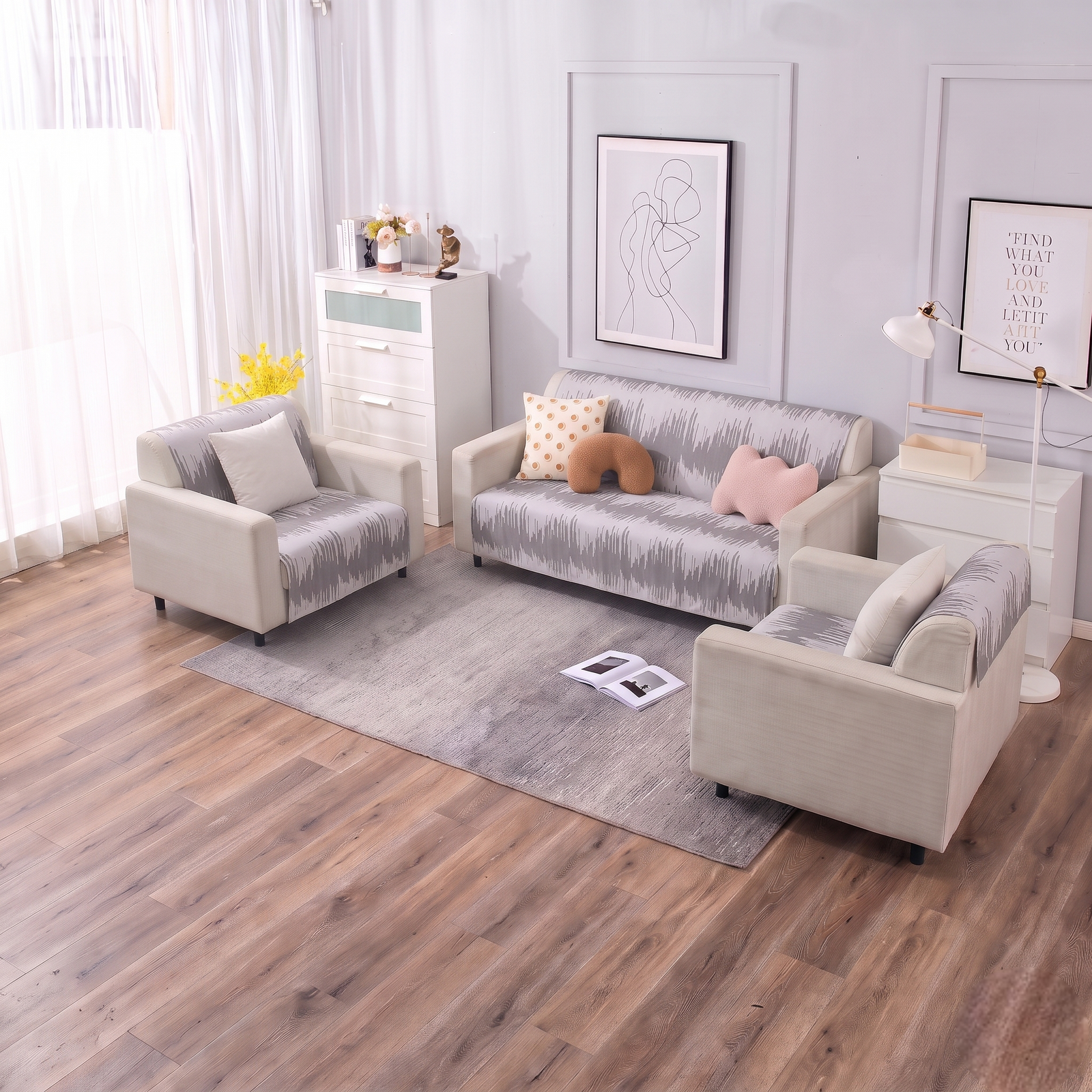 Luxury Anti-Skid Armless Sofa Mats - Silver Strokes