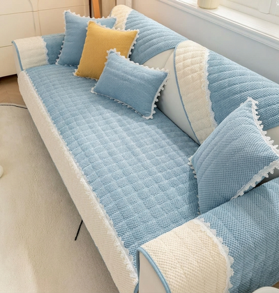 French Corduroy Lace Sofa Mat - Frost Blue