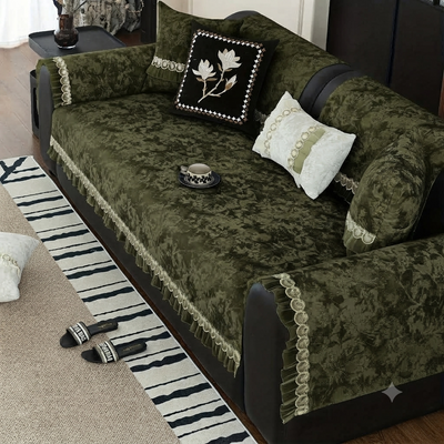 FLORAL ANTI SKID LACE SOFA MAT - CLASSY GREEN