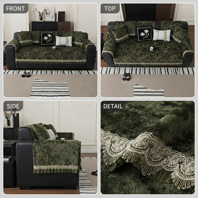 FLORAL ANTI SKID LACE SOFA MAT - CLASSY GREEN