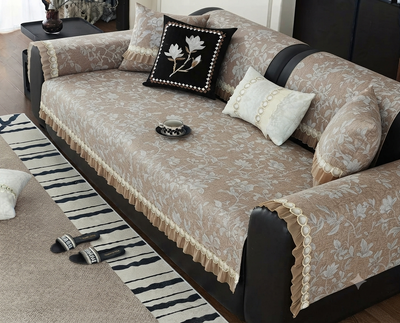 FLORAL ANTI SKID LACE SOFA MAT - ROASTED KHAKI