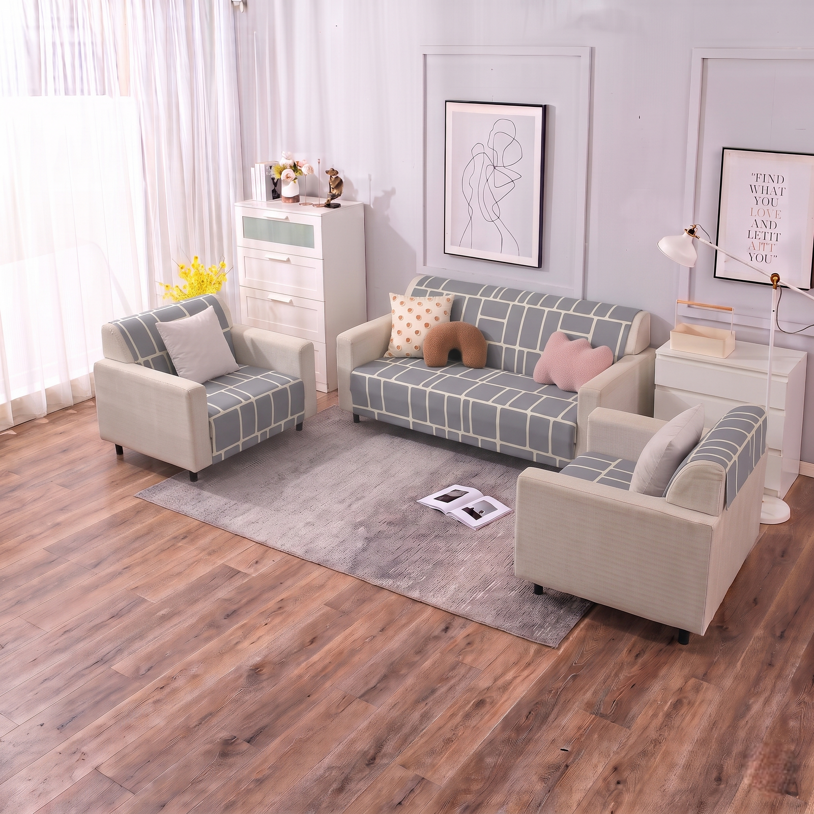 Luxury Anti-Skid Armless Sofa Mats - Silver Grid