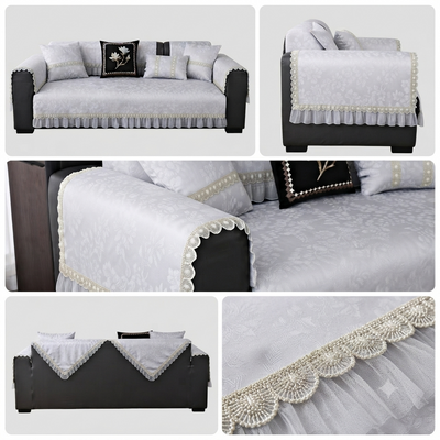 FLORAL ANTI SKID LACE SOFA MAT - FOG GREY