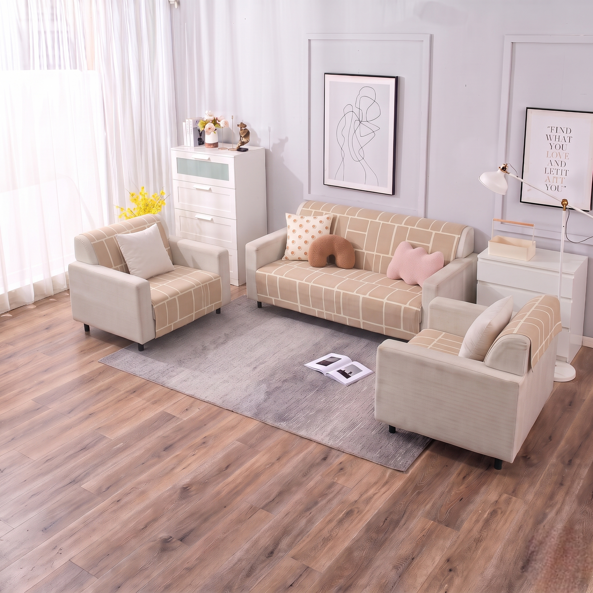 Luxury Anti-Skid Armless Sofa Mats - Champagne Grid