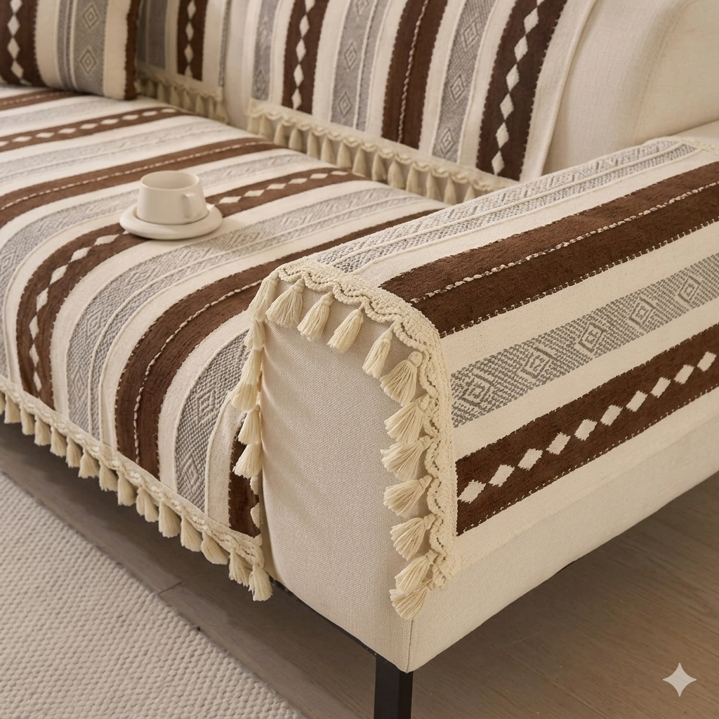 Aesthetic Chenille Sofa Mat - Brown