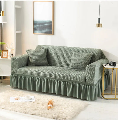 2024 Turkish Bubble Frill Sofa Covers : Sage Green