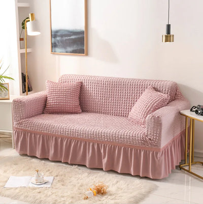 2025 Turkish Bubble Frill Sofa Covers : Blush Pink