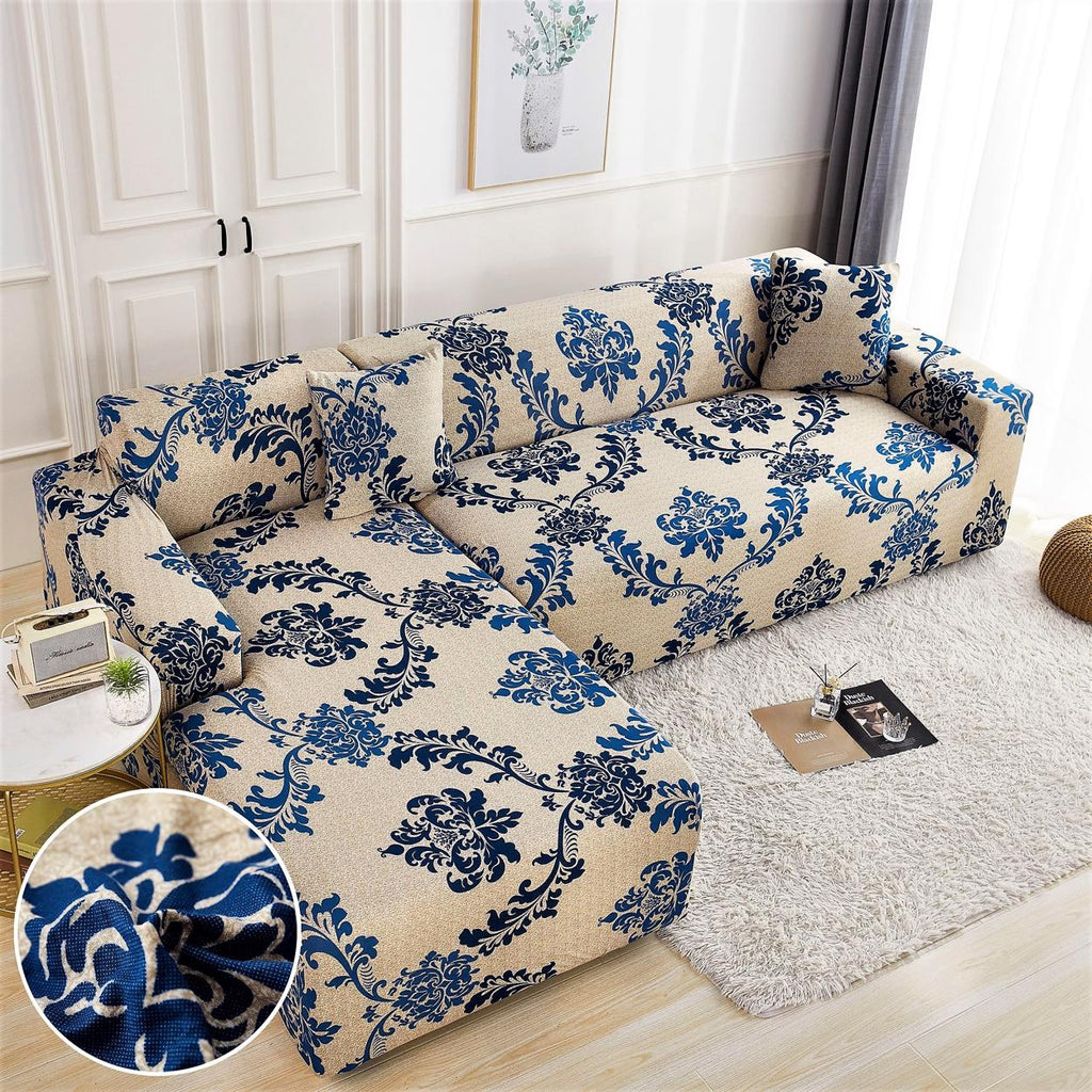 L Shape Sofa Cover - Damask Beige