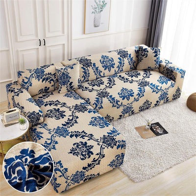 L Shape Sofa Cover - Damask Beige